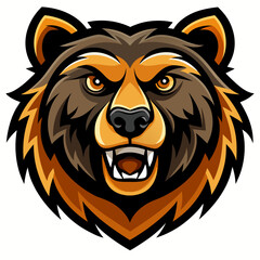 Fierce grizzly bear head mascot with open mouth and sharp teeth