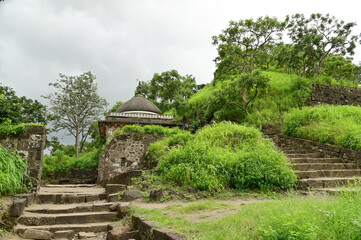 Muslim places of worship at Daulatabad fort entrance in maharashtra india.  Built with massive stone walls showcasing medieval military architecture and cultural heritageIt.