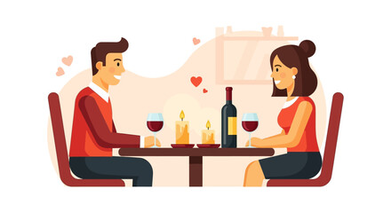 Romantic Dinner for Two A Couple Enjoying a Candlelit Meal with Wine and Hearts Symbolizing Love
