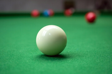 Close up Snooker balls on a green table