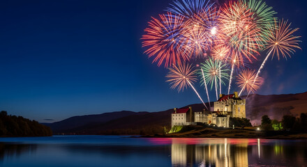 Fireworks illuminating Scottish castle on Hogmanay night  