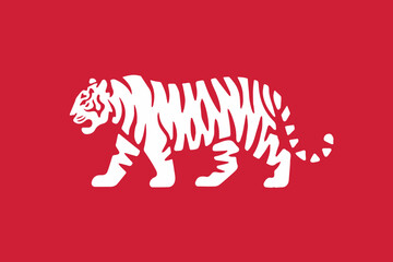 tiger silhouette vector walking left red background graphic icon