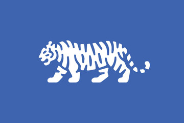tiger silhouette vector walking left blue background illustration mark