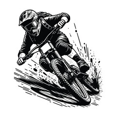 Downhill Mountain Biking Extreme Sport Vector Illustration
