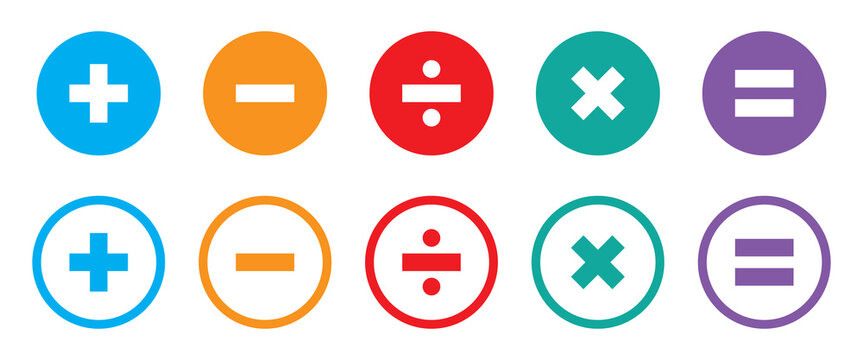 plus and minus icon set, positive and negative symbol set, colourful plus and minus math sign set, addition and subtraction sign set png and vector illustration on transparent background