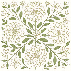 Elegant Symmetrical Floral Pattern with Green Leaves.