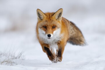 Obraz premium Red Fox Running Gracefully Through Fresh White Snow in a Winter Landscape