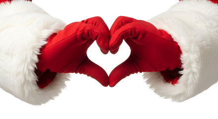 Two Santa hands creating a heart gesture, clean and realistic, perfect for Christmas love or charity visuals.