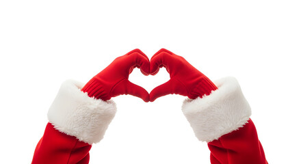 Two Santa hands creating a heart gesture, clean and realistic, perfect for Christmas love or charity visuals.