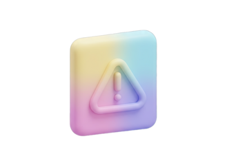 3D Pastel Colored Warning Icon with Subtle Subsurface Scattering on Transparent Background
