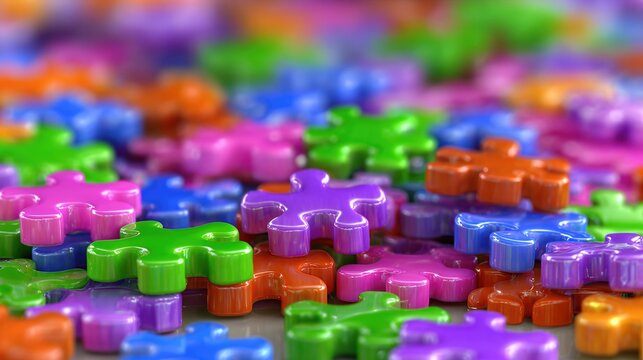 Celebrate National Puzzle Day With Colorful Puzzle Pieces Scattered on a Table - Powered by Adobe