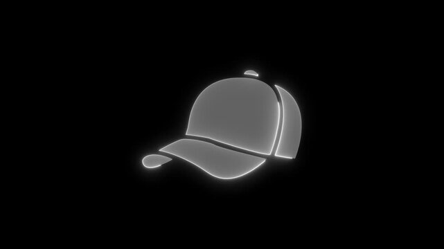 A 4k video white glowing baseball cap icon with a black background 