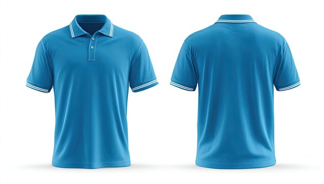 Azure polo shirt, front/back view, short sleeves, white trim