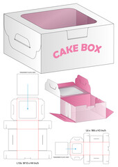 Cake Box Dieline Vector with Handle and Transparent Window Multi Size Foldable Layout
