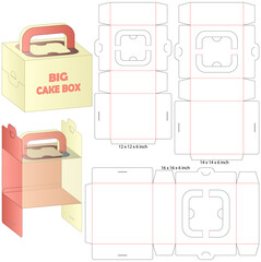 Big Cake Box Dieline Vector with Handle  Multi Size Foldable Packaging Template