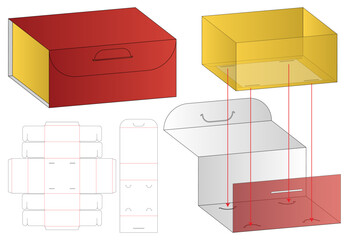 Foldable Packaging Box Dieline Vector with Handle and Exploded Structural View