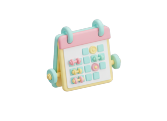 3D Isometric Pastel Calendar Icon with Fitness Icons Dumbbells Water Droplets and Checkmarks on a Transparent Background