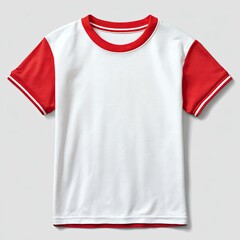 White tee with red sleeves and trim