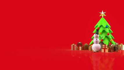 The Snow man and Christmas tree for Holiday or new year concept 3d Rendering.