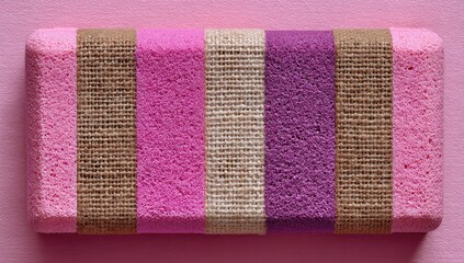 Pink, brown, purple textured rectangle on a pink surface