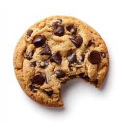 Bitten chocolate chip cookie, flat, round