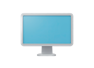 A White Computer Monitor With A Light Blue Screen On A Transparent Background With A Modern Minimalist Design