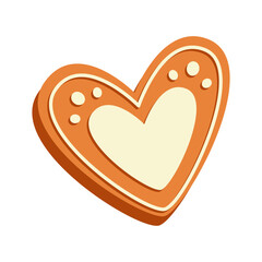 Gingerbread heart. Ginger cookie, sweet Christmas snack. Winter holiday food, heart shape with sugar icing.