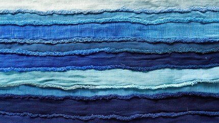 Textured Blue Fabric Layers with Frayed Edges