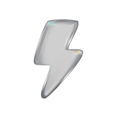 3d glass lightning icon with refraction and holographic effect isolated on dark background. Render glass lightning