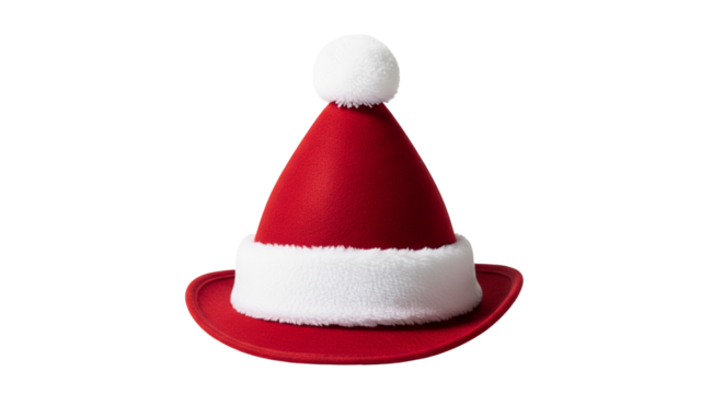 Stylish red New Year's hat designed as a traditional Tyrolean hat with a white cap and pompom for festive celebrations