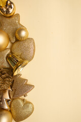 Golden Christmas ornaments on a colorful background