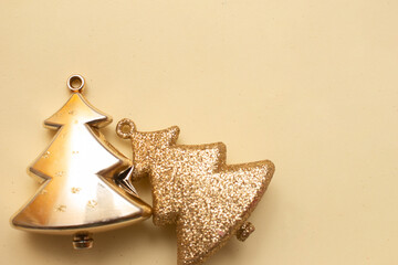 Golden Christmas ornaments on a colorful background