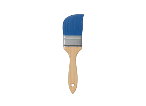 Angled Paintbrush with Natural Wood Handle and Bright Blue Bristles Isolated on Black Background Ideal for Artistic Projects and DIY Tasks