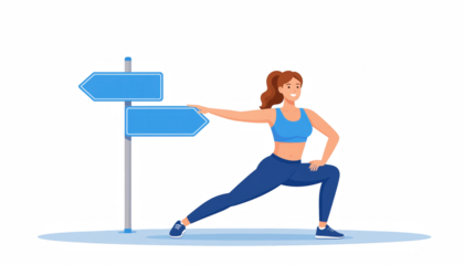 Active Woman Stretching Near Directional Sign in Flat Design