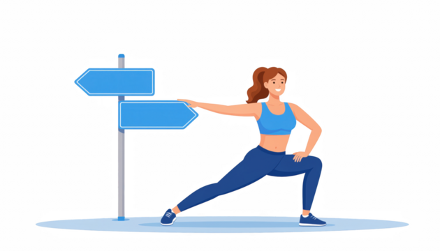 Active Woman Stretching Near Directional Sign in Flat Design - Powered by Adobe
