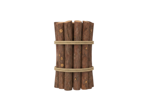 Bundle Of Natural Brown Wooden Logs Tied Together With Coarse Rope On A Transparent Background