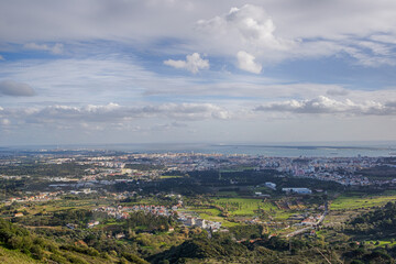 Panoramic view over setubal city and sado river, portugal