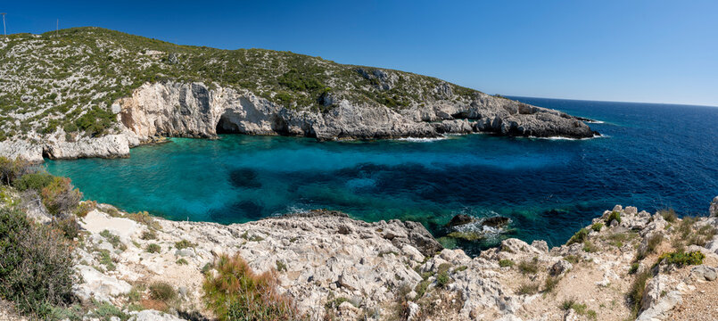 Greece, Zakynthos, Limnionas port - 5 April 2024 - Glimpse of the crystal clear and pristine sea at Limnionas port