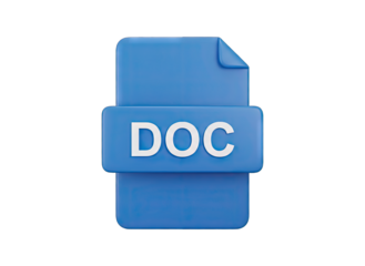 Clean Blue 3D Matte Icon Representing a Document File with DOC Text on Transparent Background Ideal for Digital Presentation