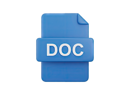 Clean Blue 3D Matte Icon Representing a Document File with DOC Text on Transparent Background Ideal for Digital Presentation