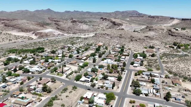 Aerial nature city landscape in Sonoran desert historic route 66 Barstow California Southwest CA