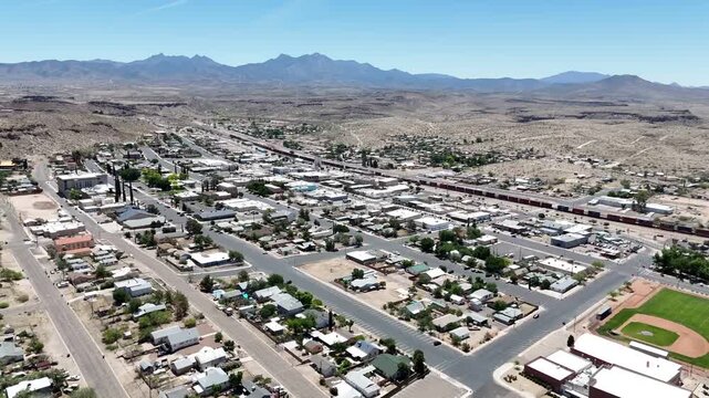 Aerial nature city landscape in Sonoran desert historic route 66 Barstow California Southwest CA