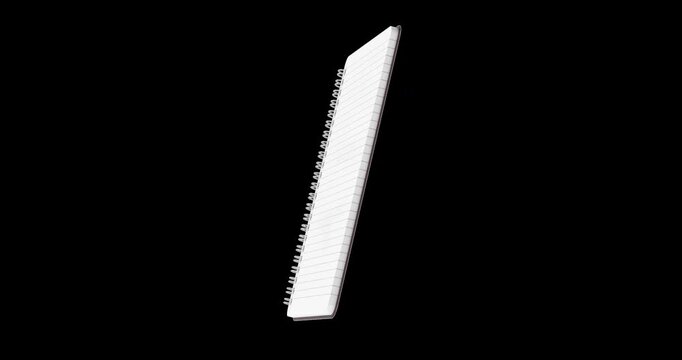 Notebook Spiral Exercise Book with Lined Paper rotation animation seamlessly loopable. 3D rendering isolated on transparent background