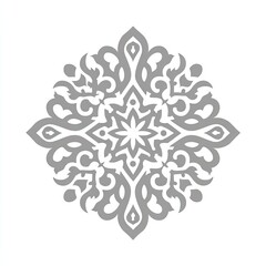 Ornamental symmetrical floral motif in gray on white background
