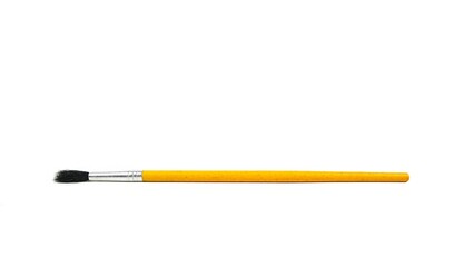 A new small black watercolor paintbrushes with yellow and orange handle on white background