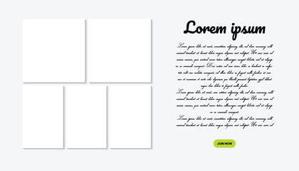 Creative bento grid photo collage 1:1 aspect ratio layout featuring shadow effect and space for text