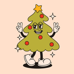 Christmas tree with star groovy character.