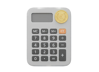 Gray Digital Calculator With Colorful Buttons And Golden Coin Isolated On Transparent Background With Soft Lighting