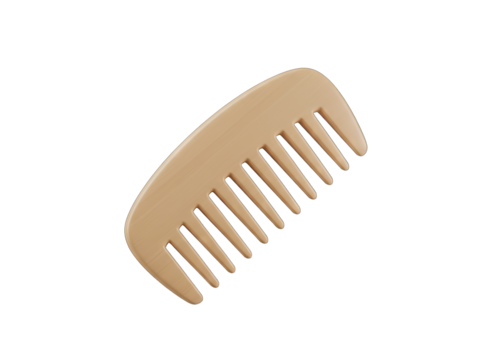 Light Brown Wooden Hair Comb With Wide Teeth On Transparent Background Object For Hair Styling And Grooming Accessory