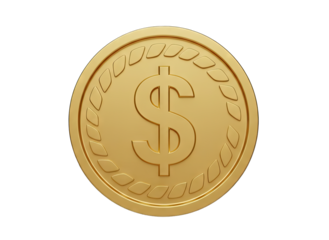 Golden Coin With Dollar Sign Centered On A Transparent Background Symbolizing Wealth And Financial Success